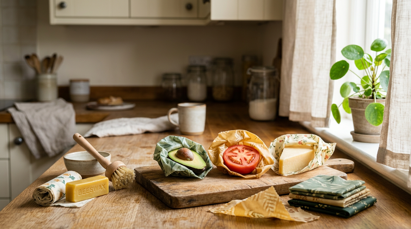 reusable beeswax wraps as a plastic free kitchen swap