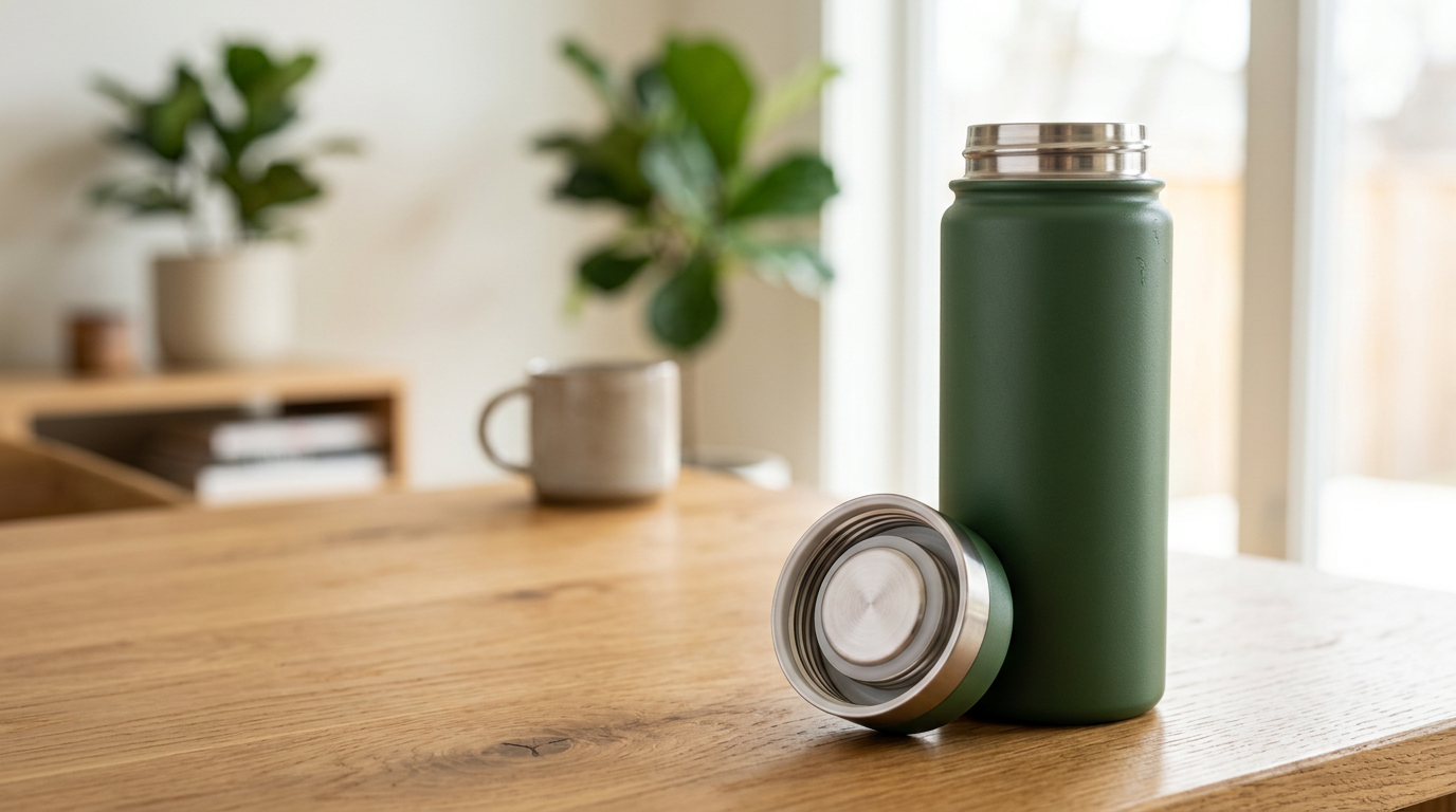 non toxic water bottle with stainless steel interior and PFAS-free silicone lid gasket for chemical-free daily hydration