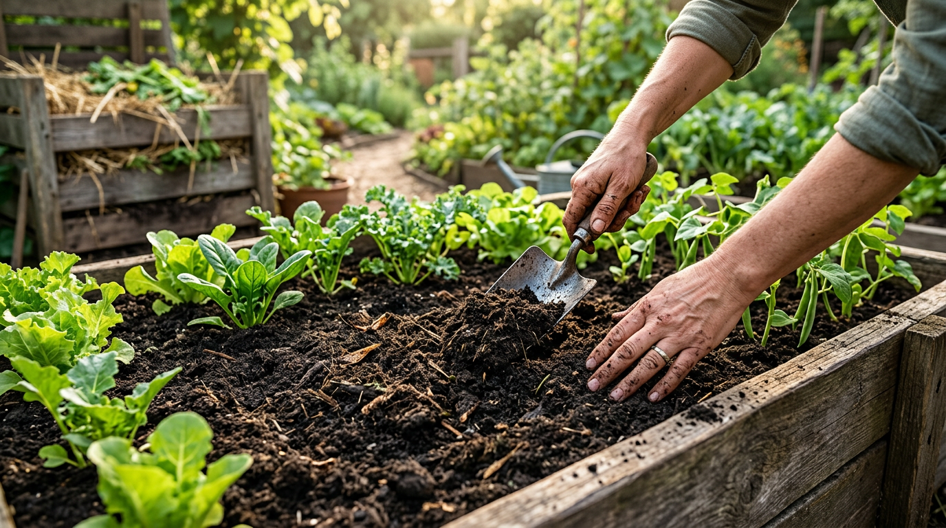 building healthy soil for an organic garden using homemade compost